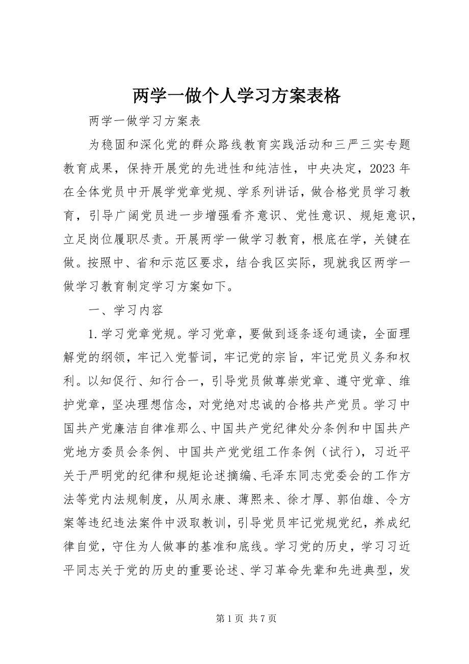 2023年两学一做个人学习计划表格.docx_第1页