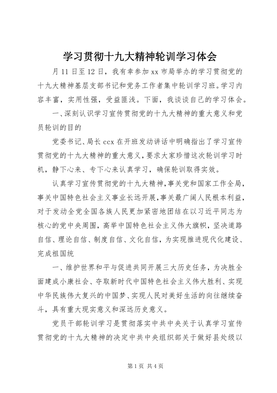 2023年学习贯彻十九大精神轮训学习体会.docx_第1页