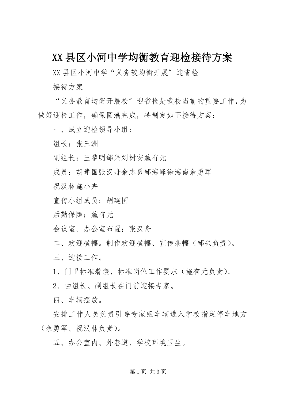 2023年XX县区小河中学均衡教育迎检接待方案新编.docx_第1页