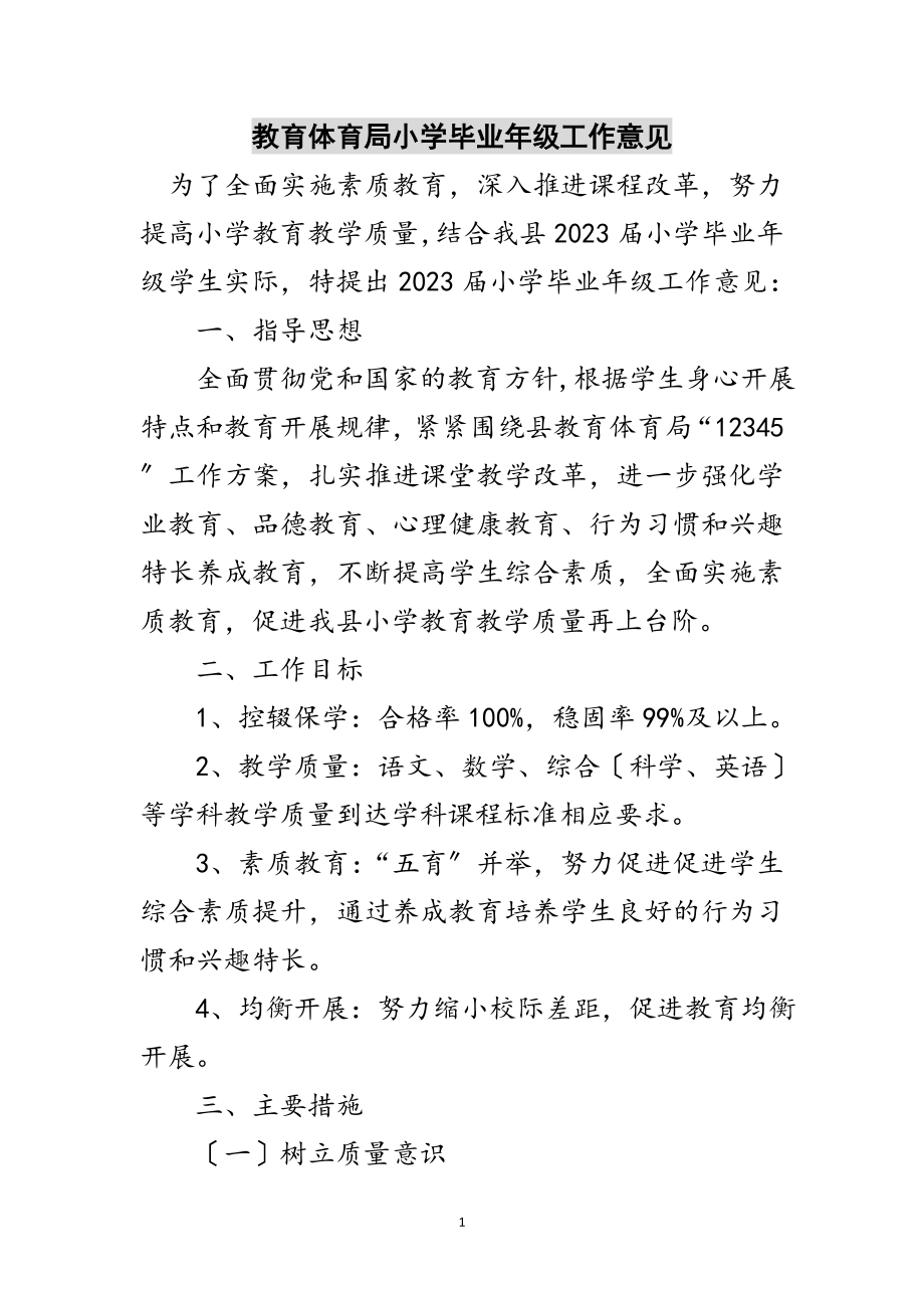 2023年教育局小学毕业年级工作意见范文.doc_第1页