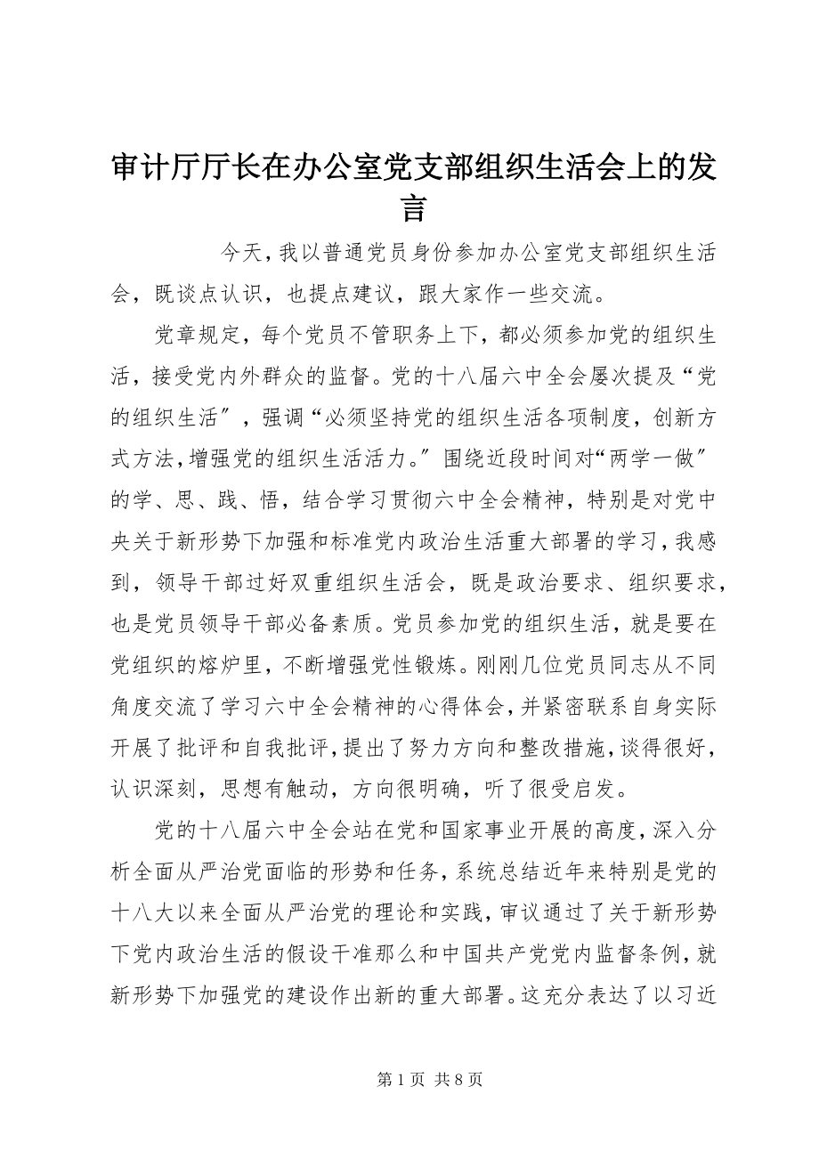 2023年审计厅厅长在办公室党支部组织生活会上的讲话.docx_第1页