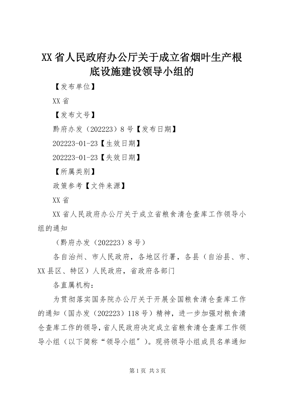 2023年XX省人民政府办公厅关于成立省烟叶生产基础设施建设领导小组的新编.docx_第1页