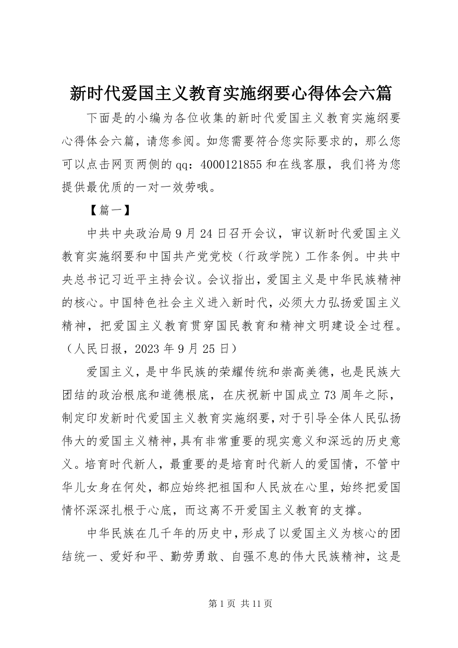 2023年《新时代爱国主义教育实施纲要》心得体会六篇新编.docx_第1页