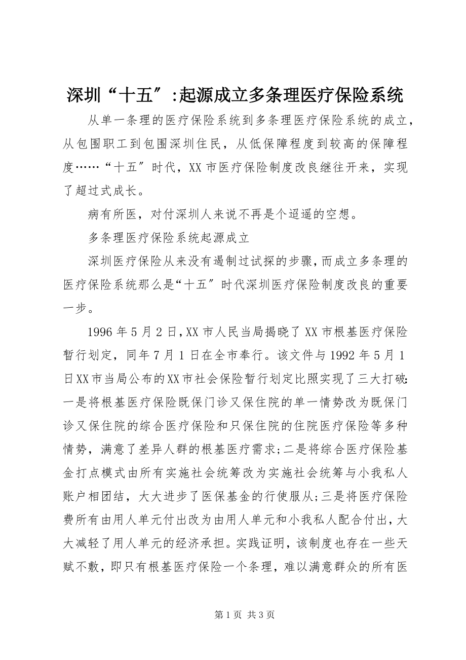 2023年深圳“十五”起源成立多条理医疗保险系统.docx_第1页