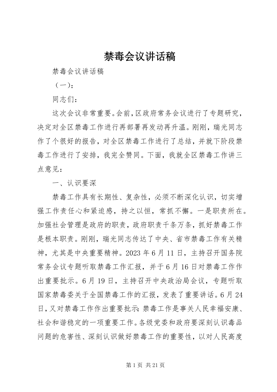 2023年禁毒会议致辞稿.docx_第1页