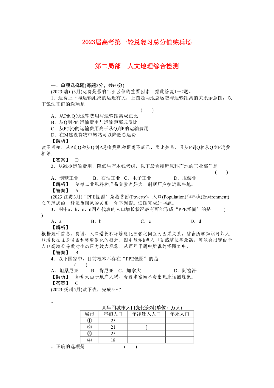 2023年届高考地理第一轮总复习第二部分人文地理综合检测.docx_第1页