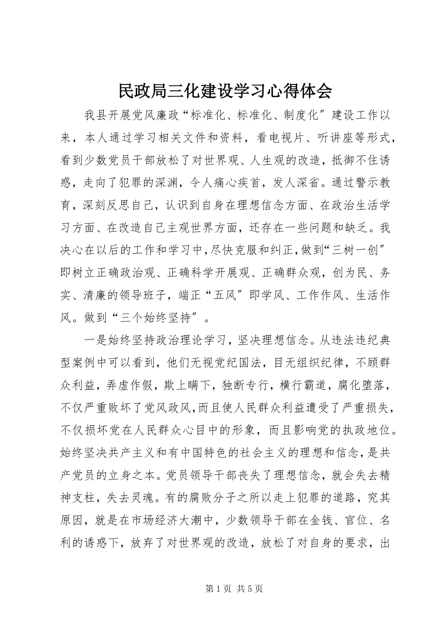 2023年民政局三化建设学习心得体会.docx_第1页