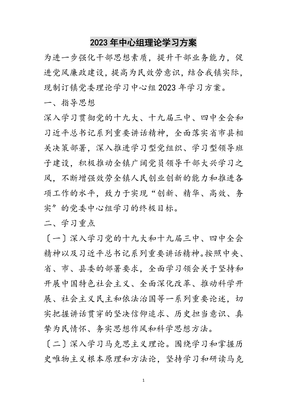 2023年年中心组理论学习计划范文.doc_第1页