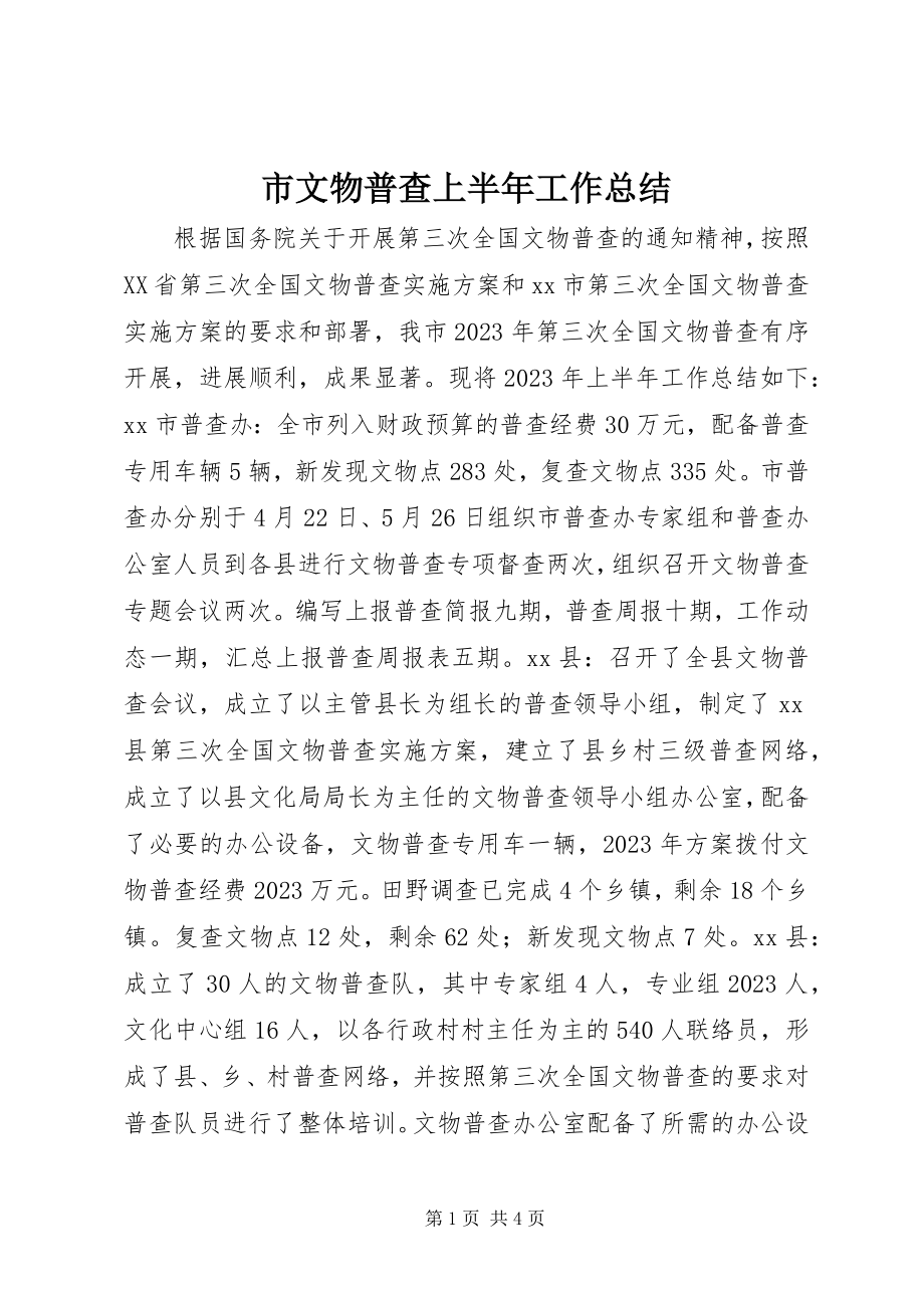 2023年市文物普查上半年工作总结.docx_第1页