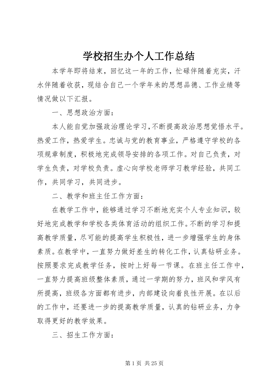 2023年学校招生办个人工作总结.docx_第1页