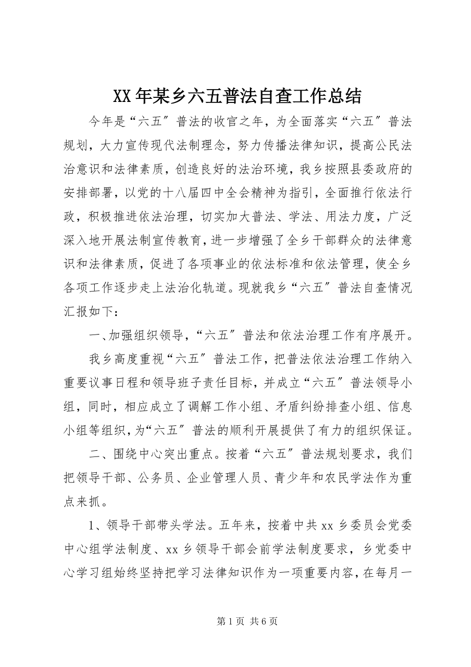 2023年某乡六五普法自查工作总结.docx_第1页