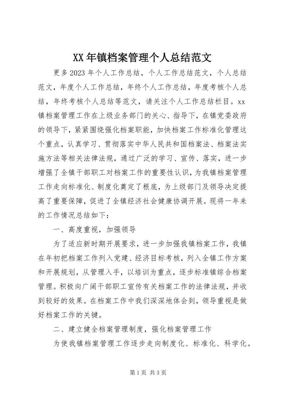 2023年镇档案管理个人总结.docx_第1页