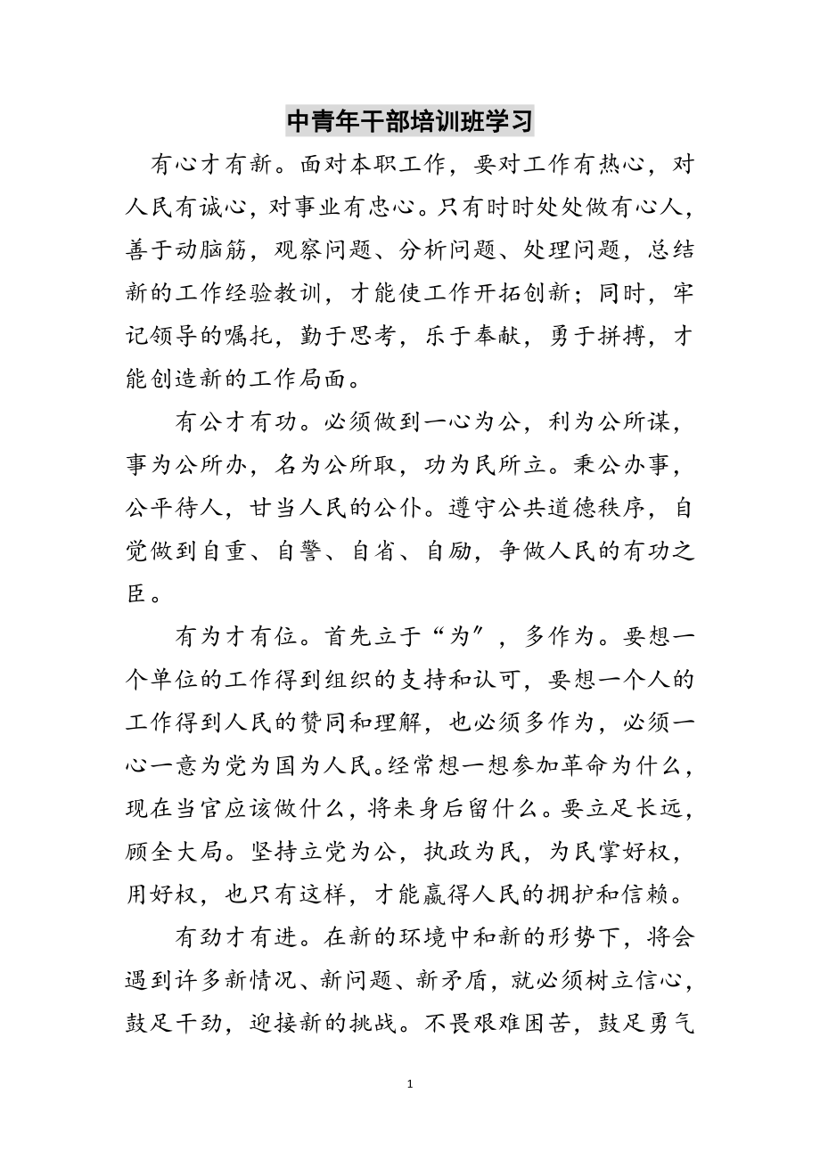 2023年中青年干部培训班学习范文.doc_第1页