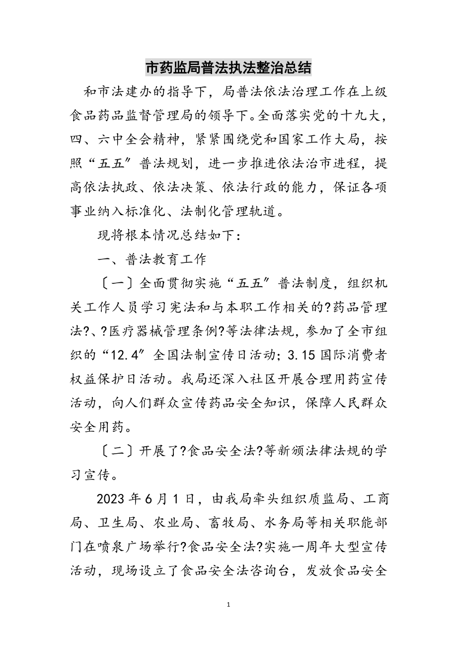 2023年市药监局普法执法整治总结范文.doc_第1页