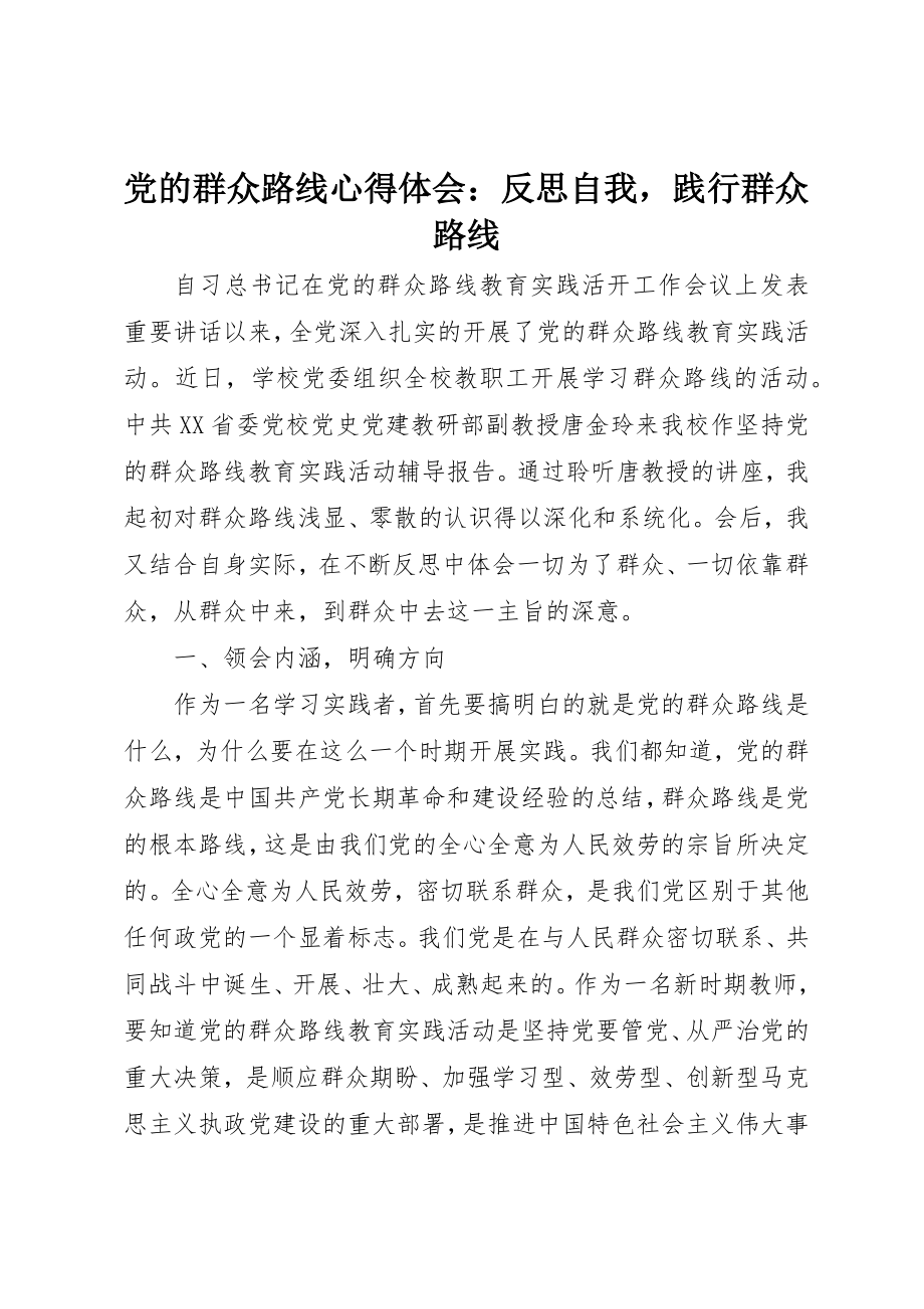 2023年党的群众路线心得体会反思自我践行群众路线.docx_第1页