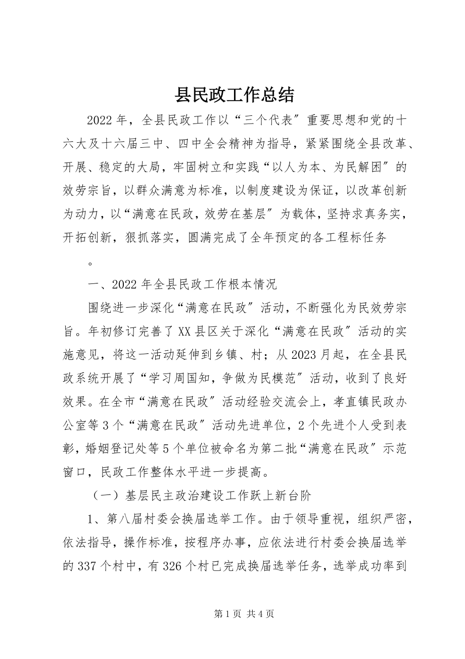 2023年县民政工作总结.docx_第1页