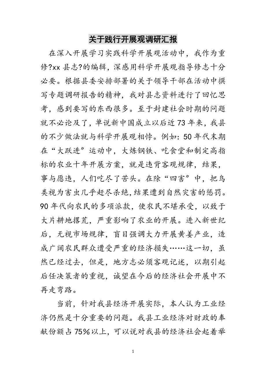 2023年关于践行发展观调研汇报范文.doc_第1页