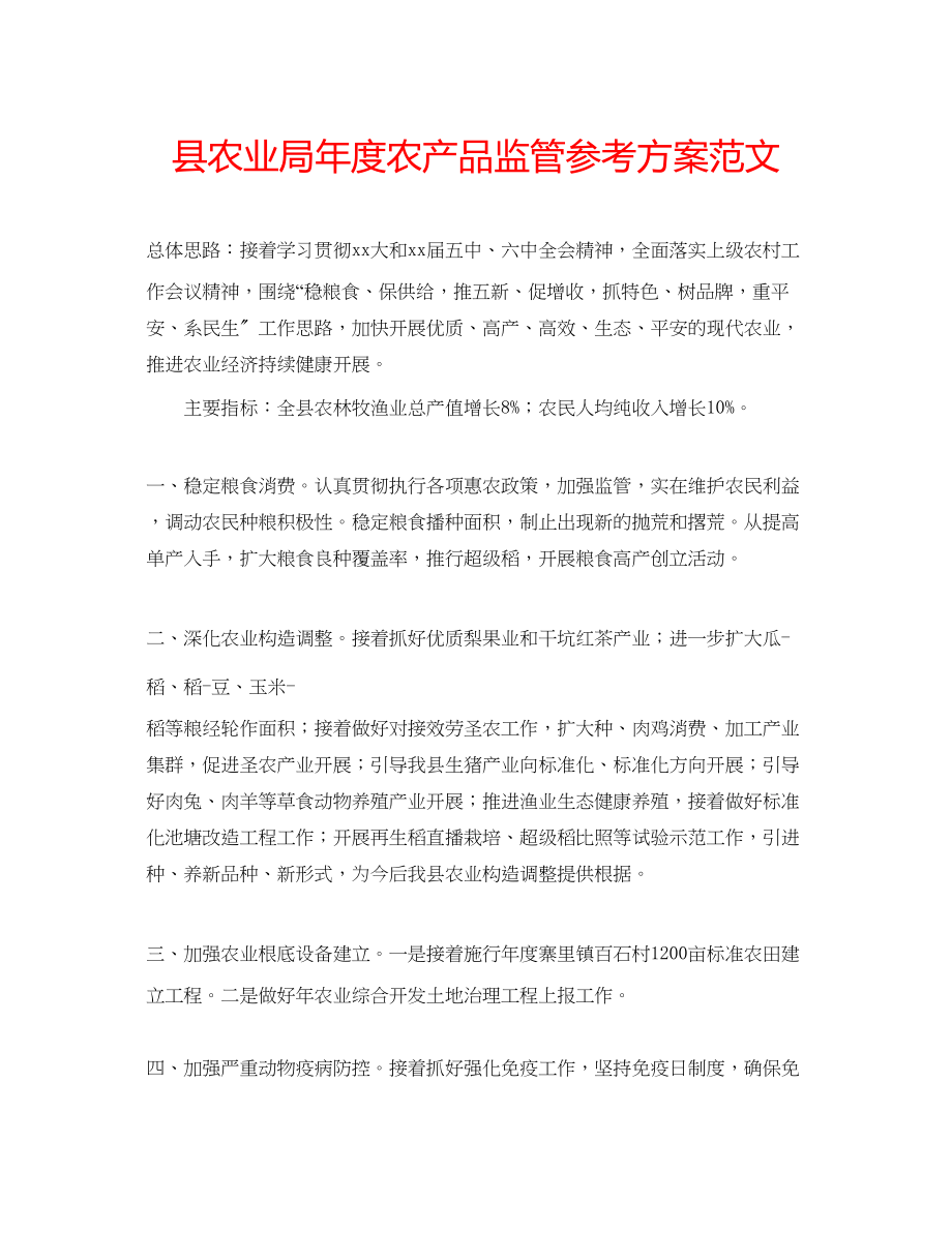 2023年县农业局度农产品监管计划范文.docx_第1页