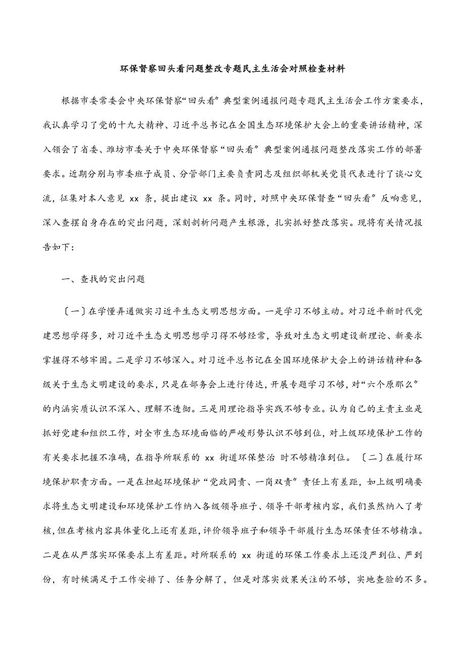 2023年环保督察回头看问题整改专题民主生活会对照检查材料2.docx_第1页