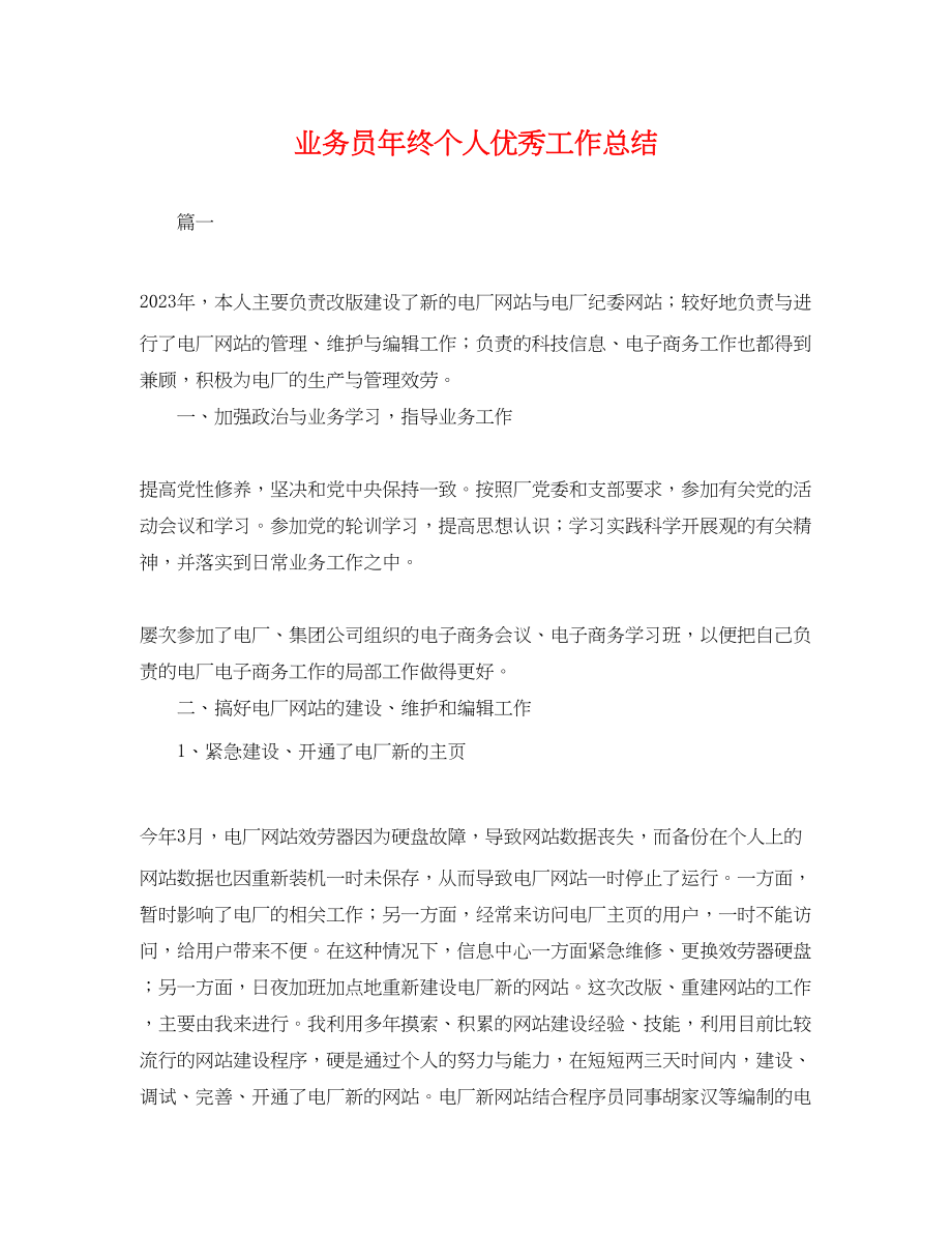 2023年业务员终个人优秀工作总结.docx_第1页