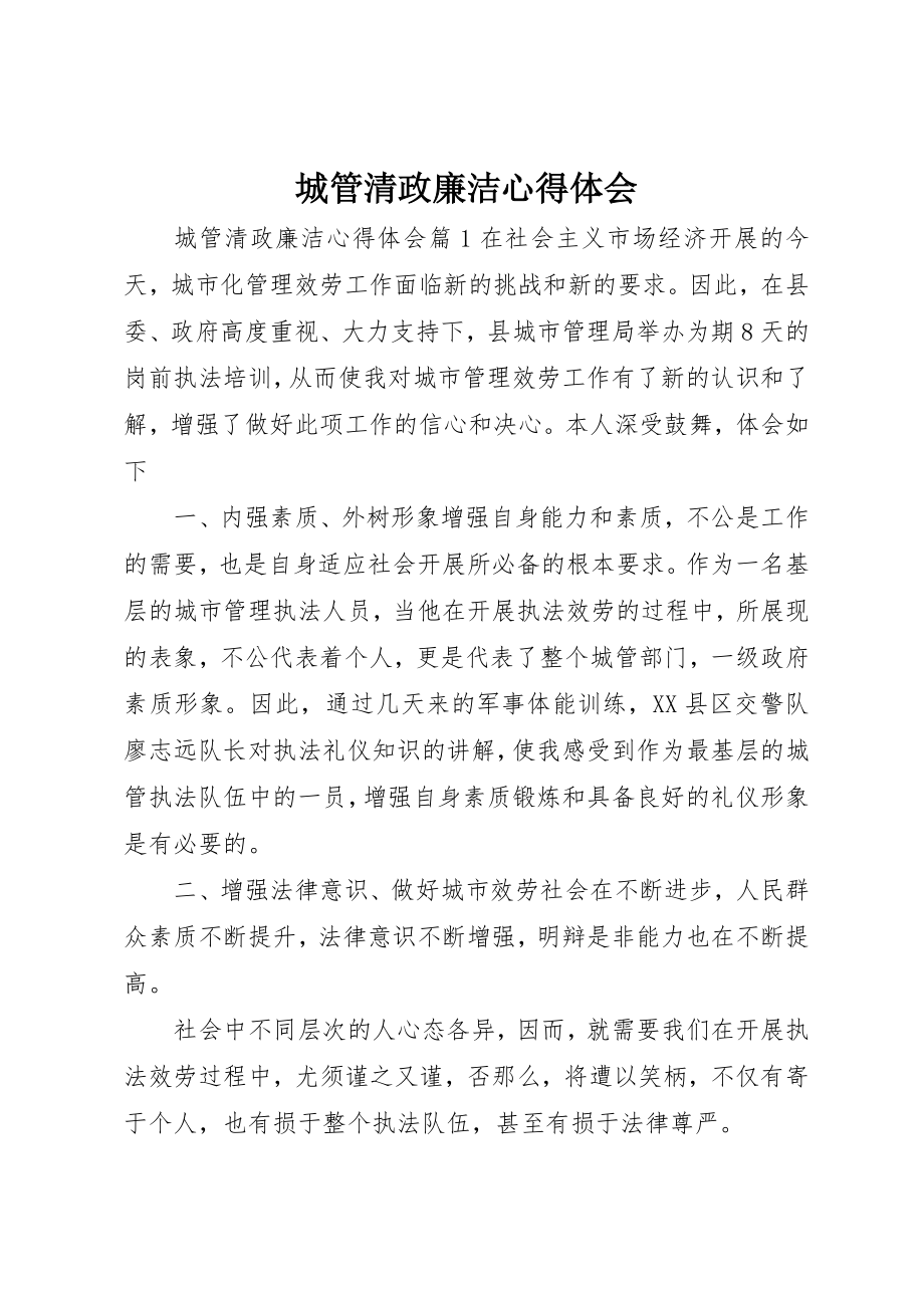 2023年城管清政廉洁心得体会.docx_第1页