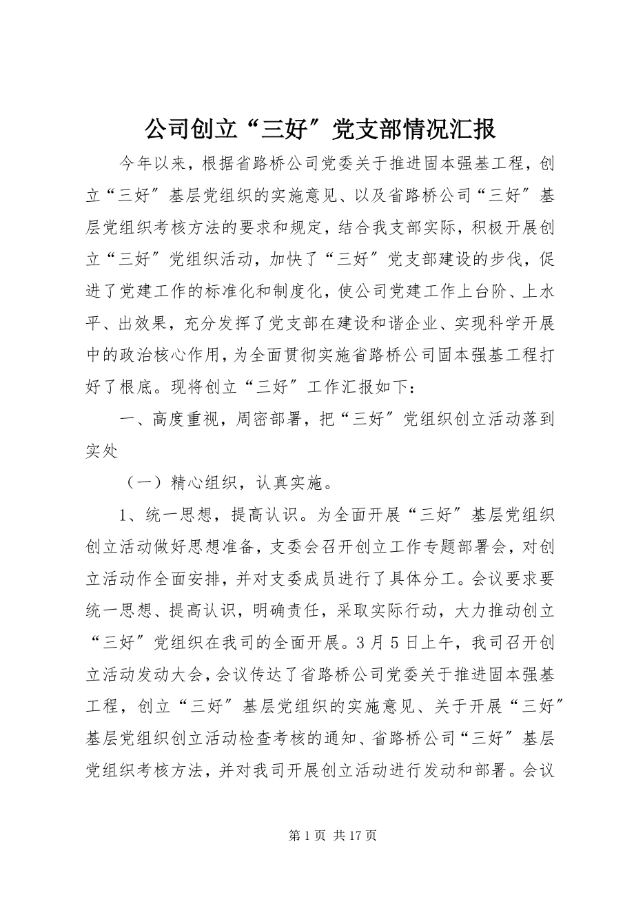 2023年公司创建“三好”党支部情况汇报.docx_第1页