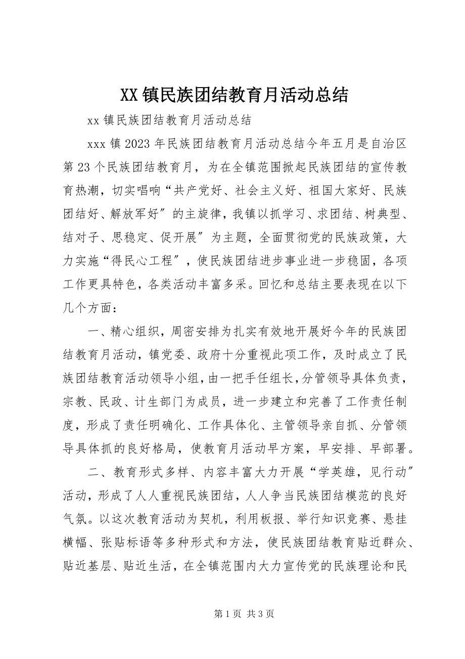 2023年XX镇民族团结教育月活动总结新编.docx_第1页