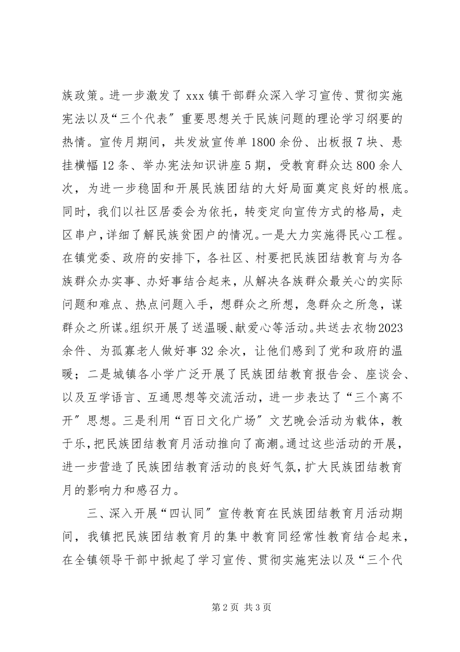 2023年XX镇民族团结教育月活动总结新编.docx_第2页