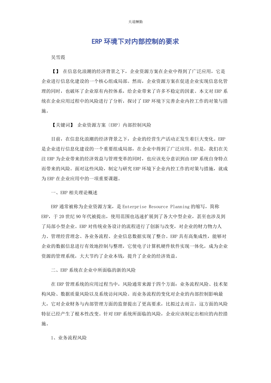 2023年ERP环境下对内部控制的要求.docx_第1页