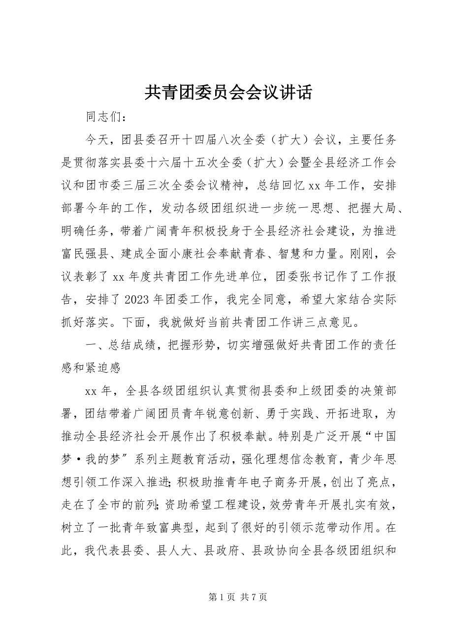 2023年共青团委员会会议致辞.docx_第1页