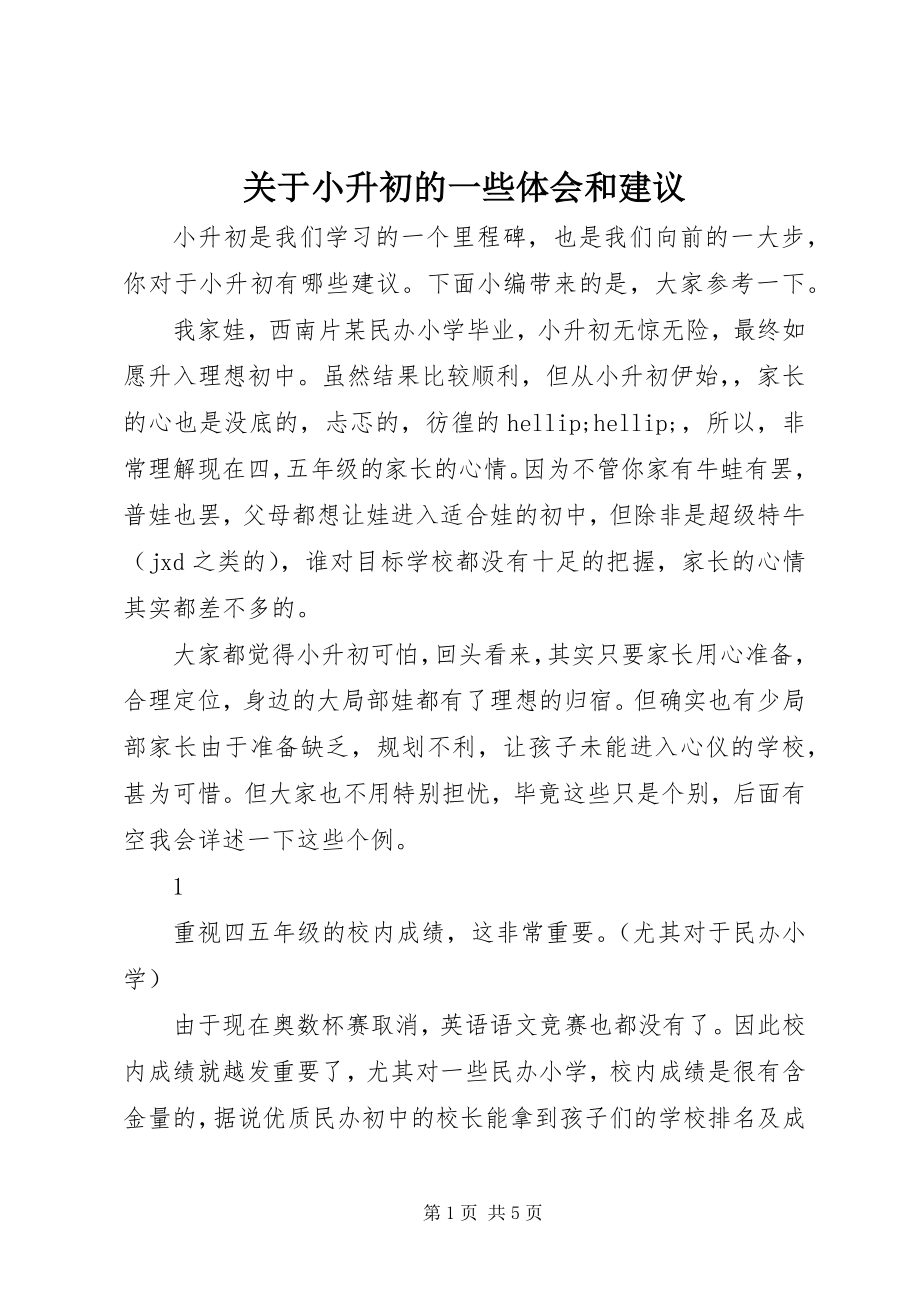 2023年小升初的一些体会和建议.docx_第1页