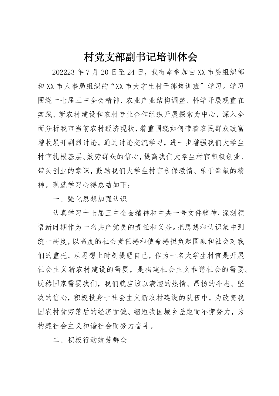 2023年村党支部副书记培训体会新编.docx_第1页