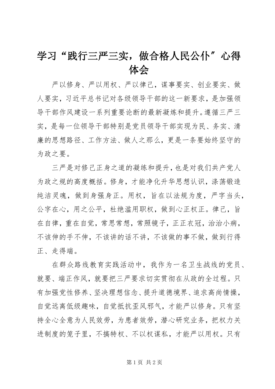 2023年学习“践行三严三实做合格人民公仆”心得体会.docx_第1页