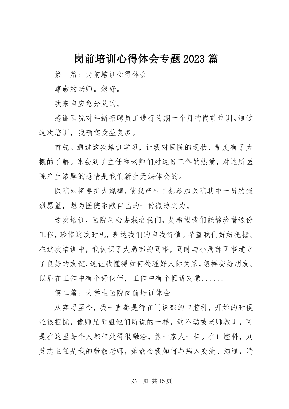 2023年岗前培训心得体会专题10篇.docx_第1页