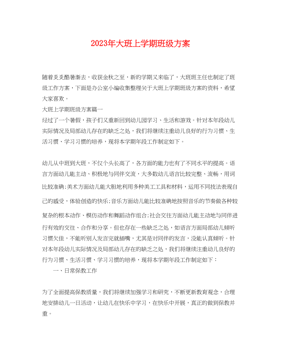 2023年大班上学期班级计划.docx_第1页