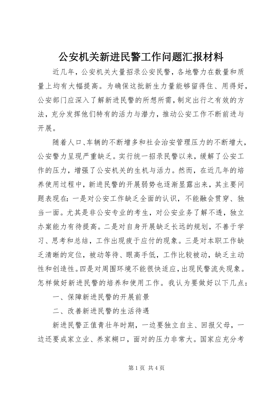 2023年公安机关新进民警工作问题汇报材料.docx_第1页