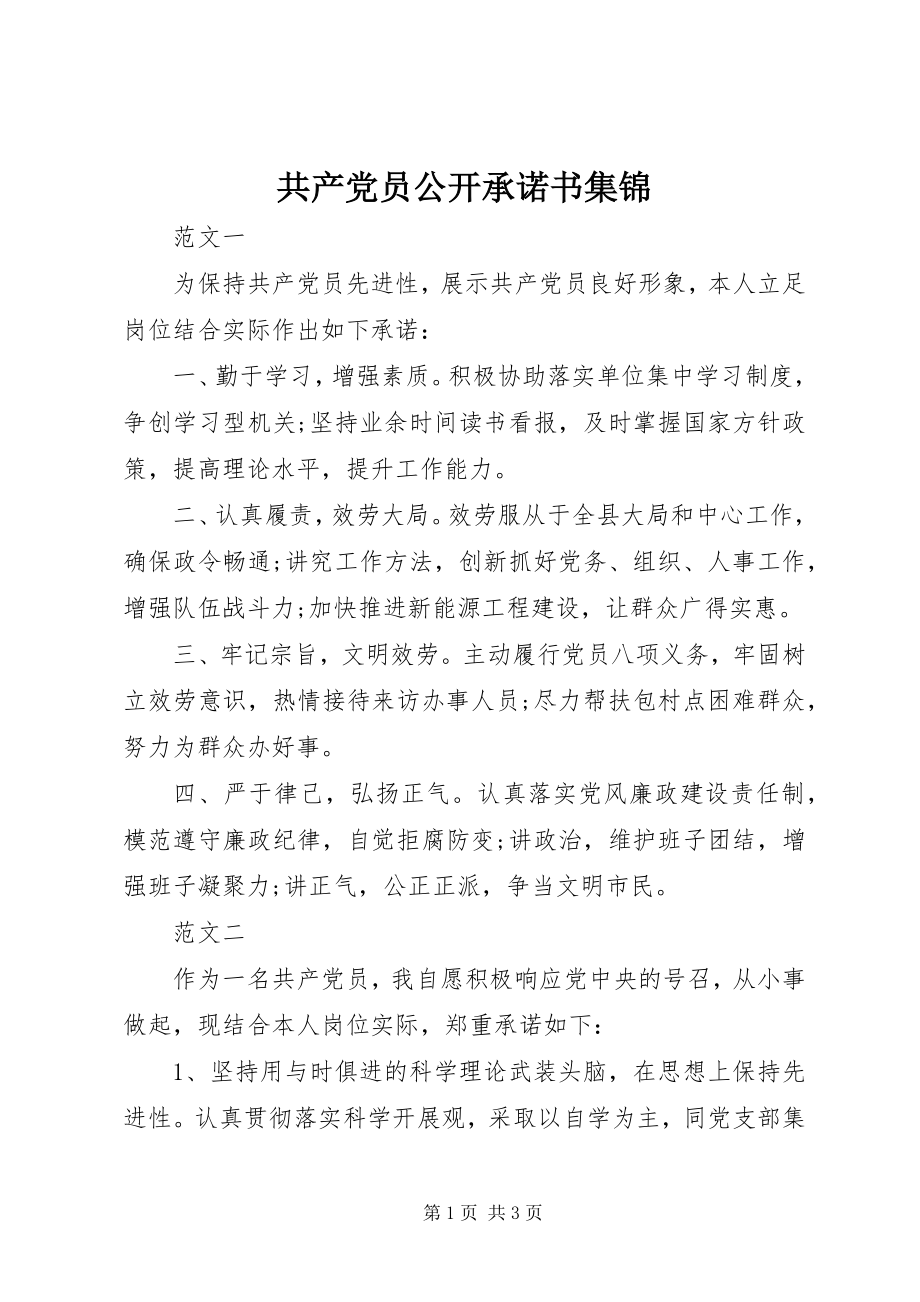 2023年共产党员公开承诺书集锦.docx_第1页