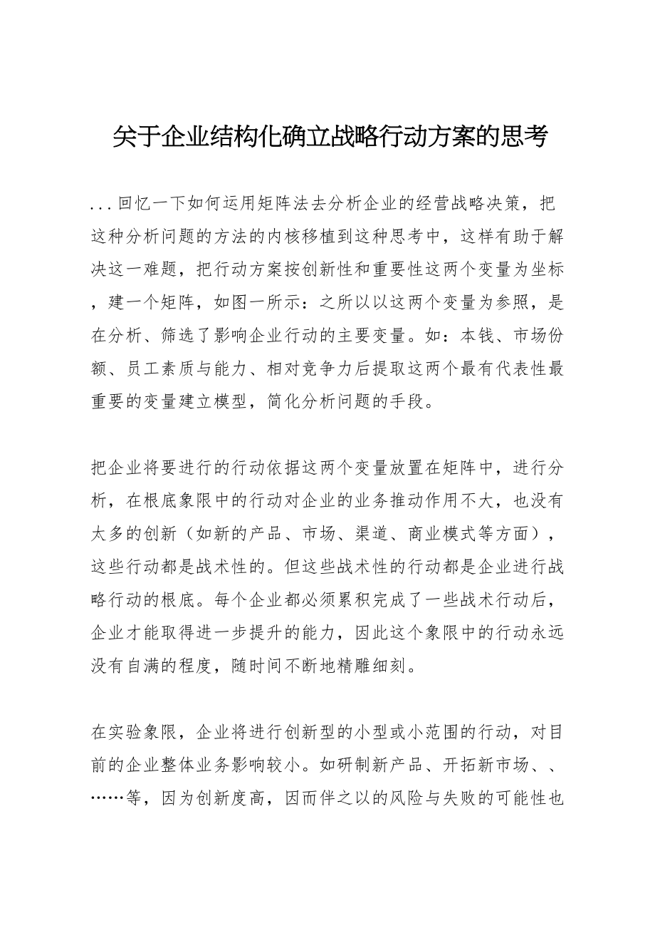 2023年关于企业结构化确立战略行动方案的思考.doc_第1页