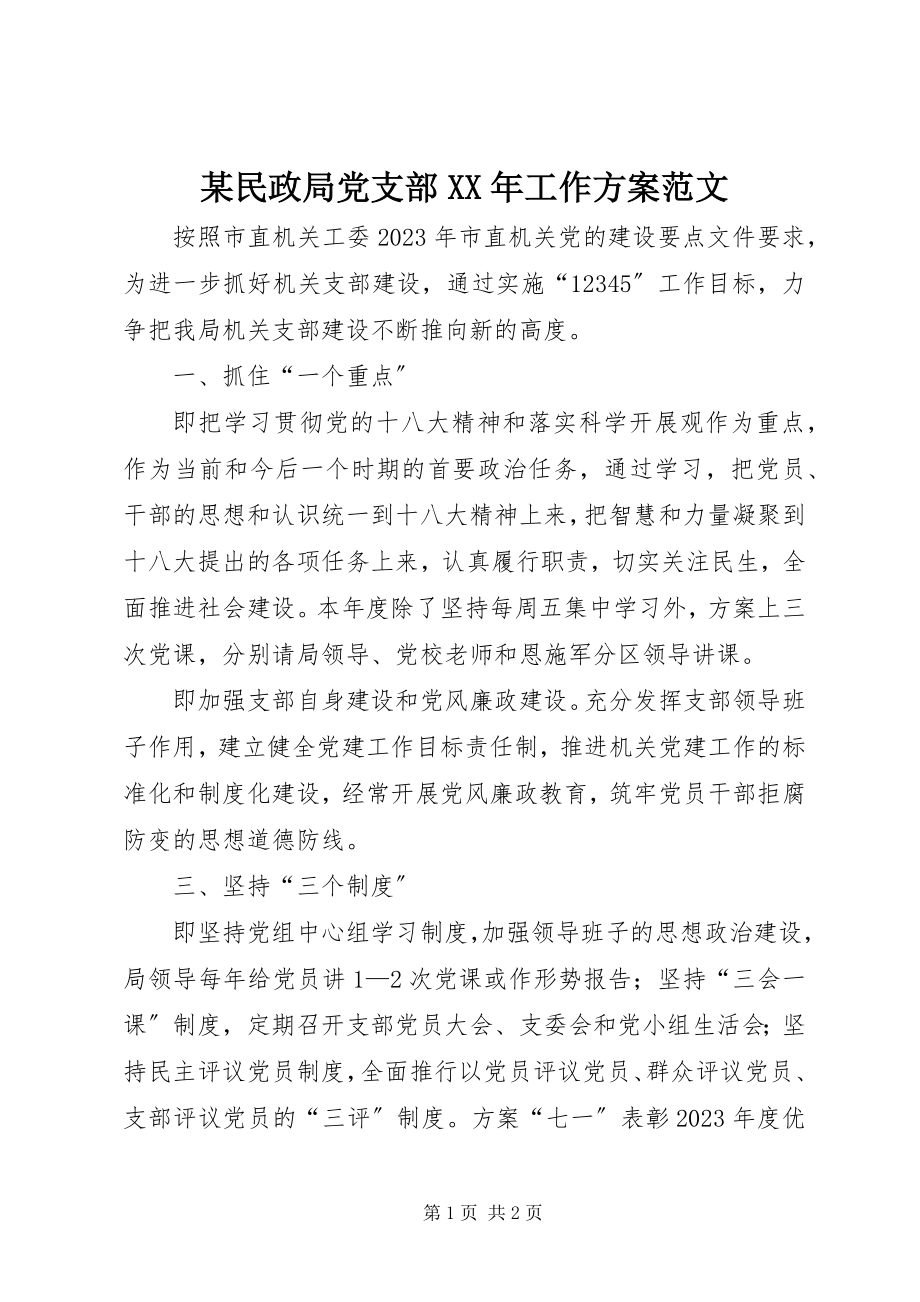 2023年某民政局党支部工作计划.docx_第1页