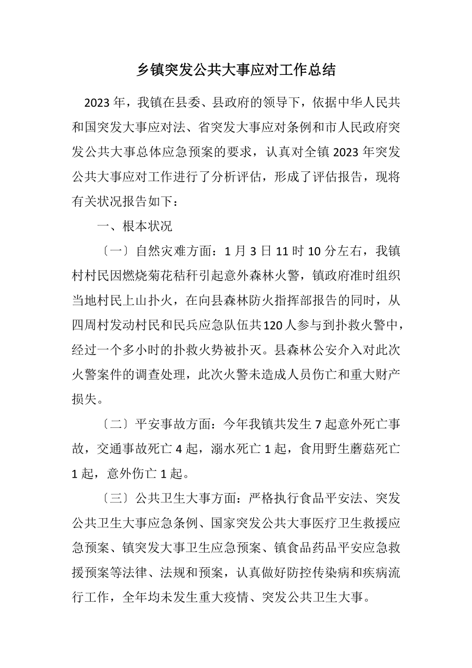 2023年乡镇突发公共事件应对工作总结.docx_第1页