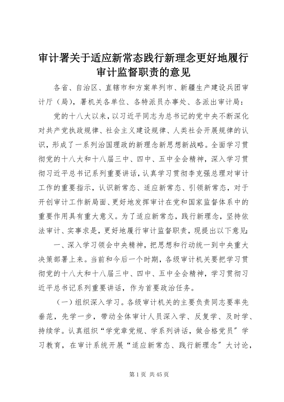 2023年审计署适应新常态践行新理念更好地履行审计监督职责的意见.docx_第1页