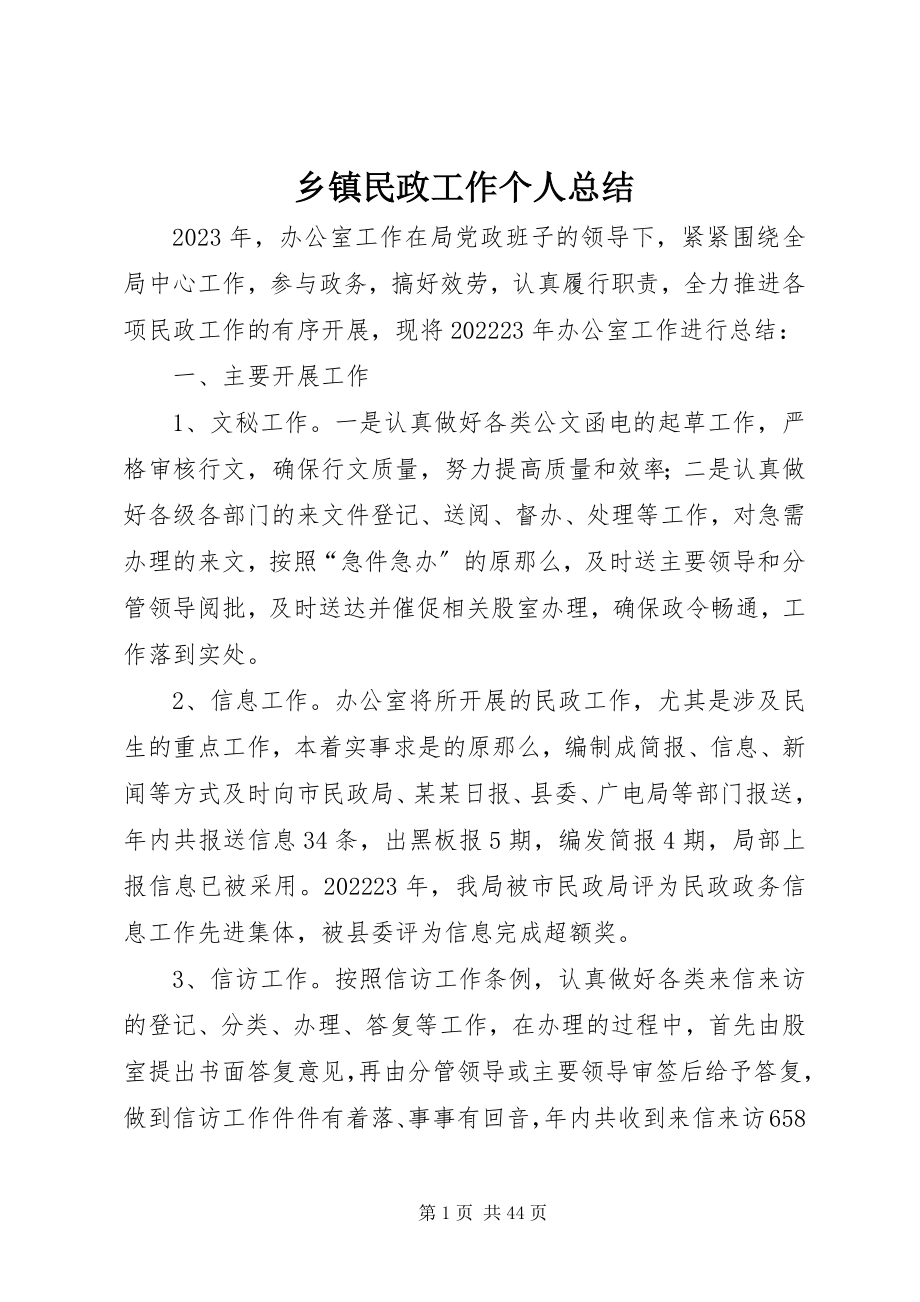 2023年乡镇民政工作个人总结.docx_第1页