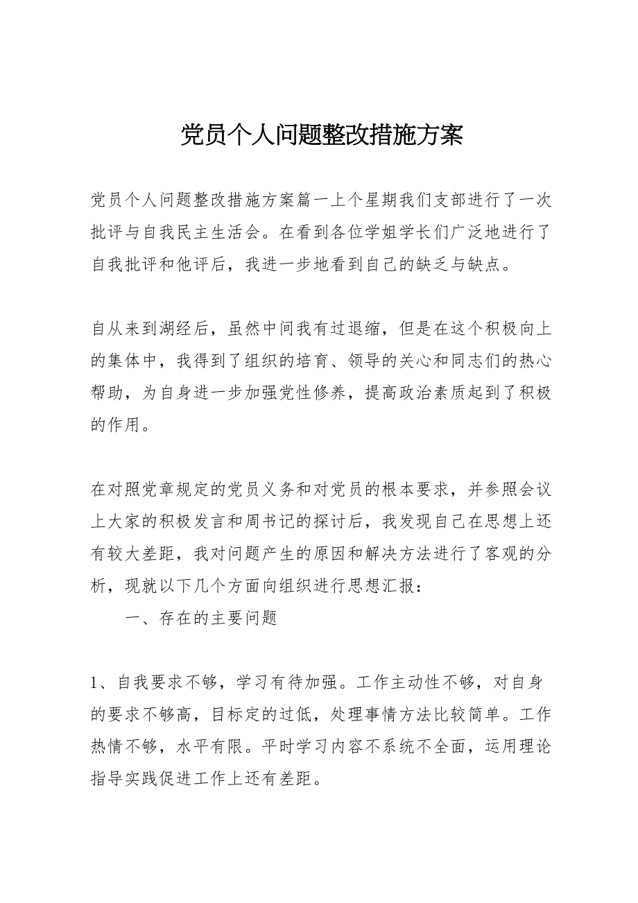 2023年党员个人问题整改措施方案新编.doc_第1页