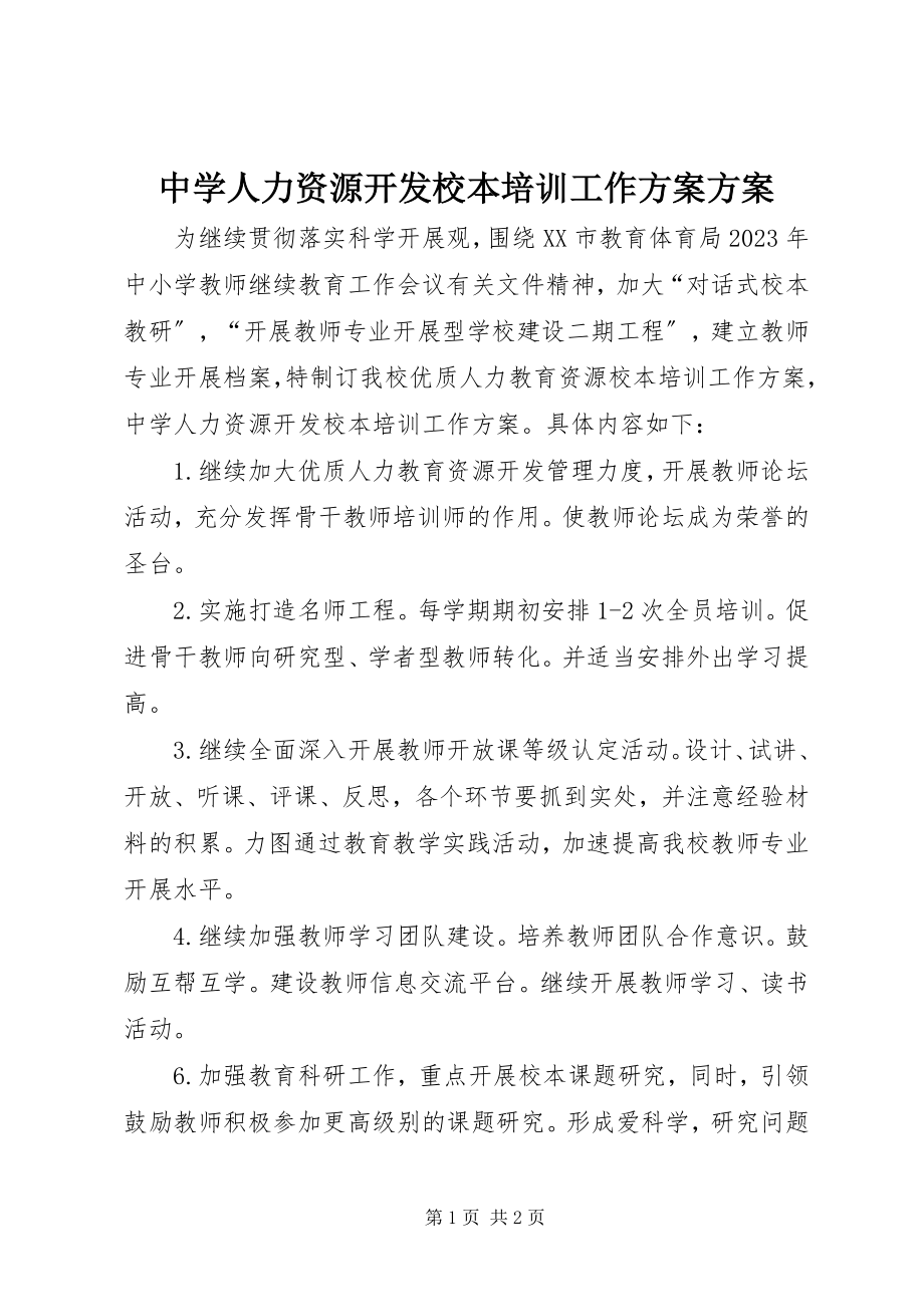 2023年中学人力资源开发校本培训工作计划计划.docx_第1页