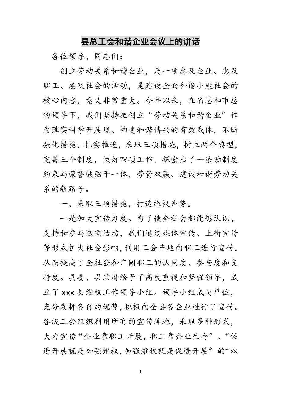 2023年县总工会和谐企业会议上的讲话范文.doc_第1页