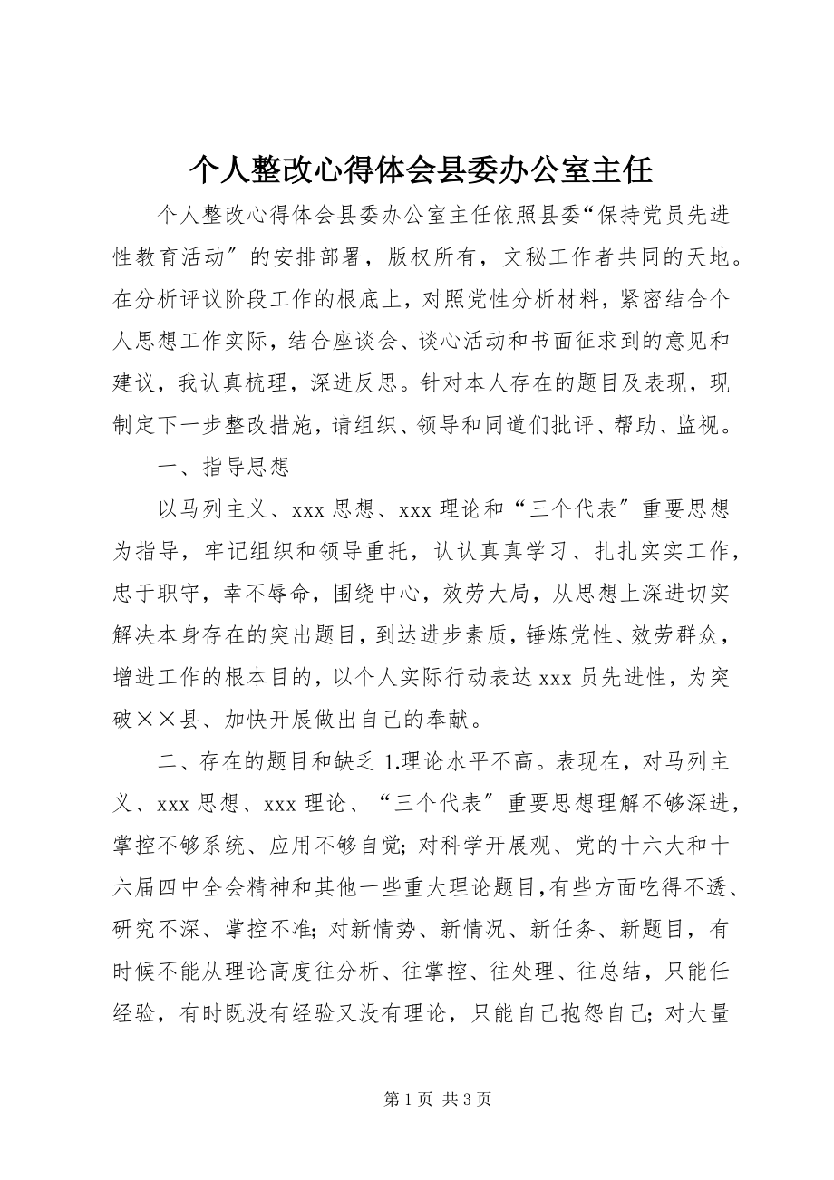 2023年个人整改心得体会县委办公室主任.docx_第1页