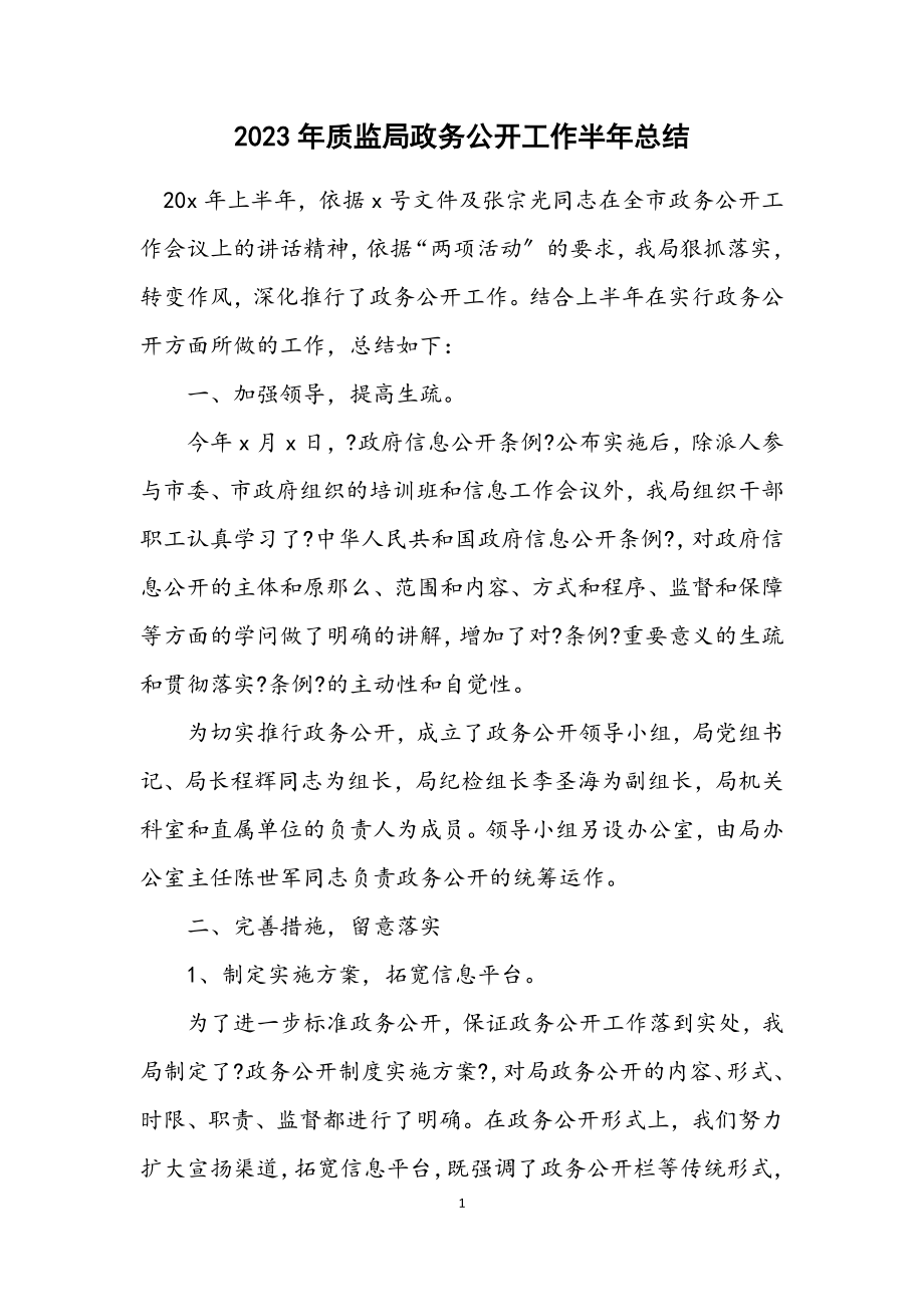 2023年质监局政务公开工作半年总结.docx_第1页