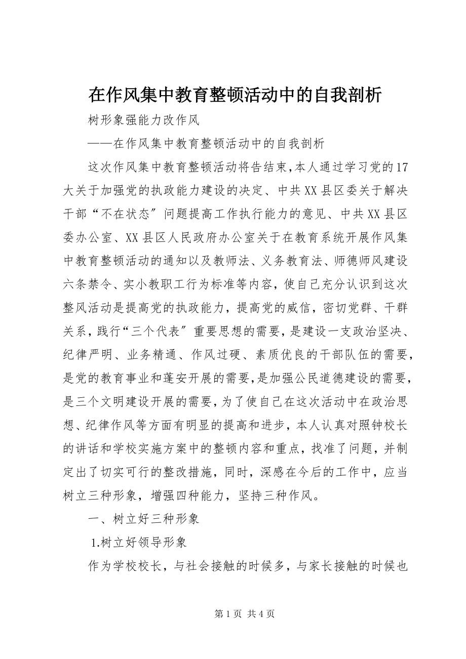 2023年在作风集中教育整顿活动中的自我剖析.docx_第1页