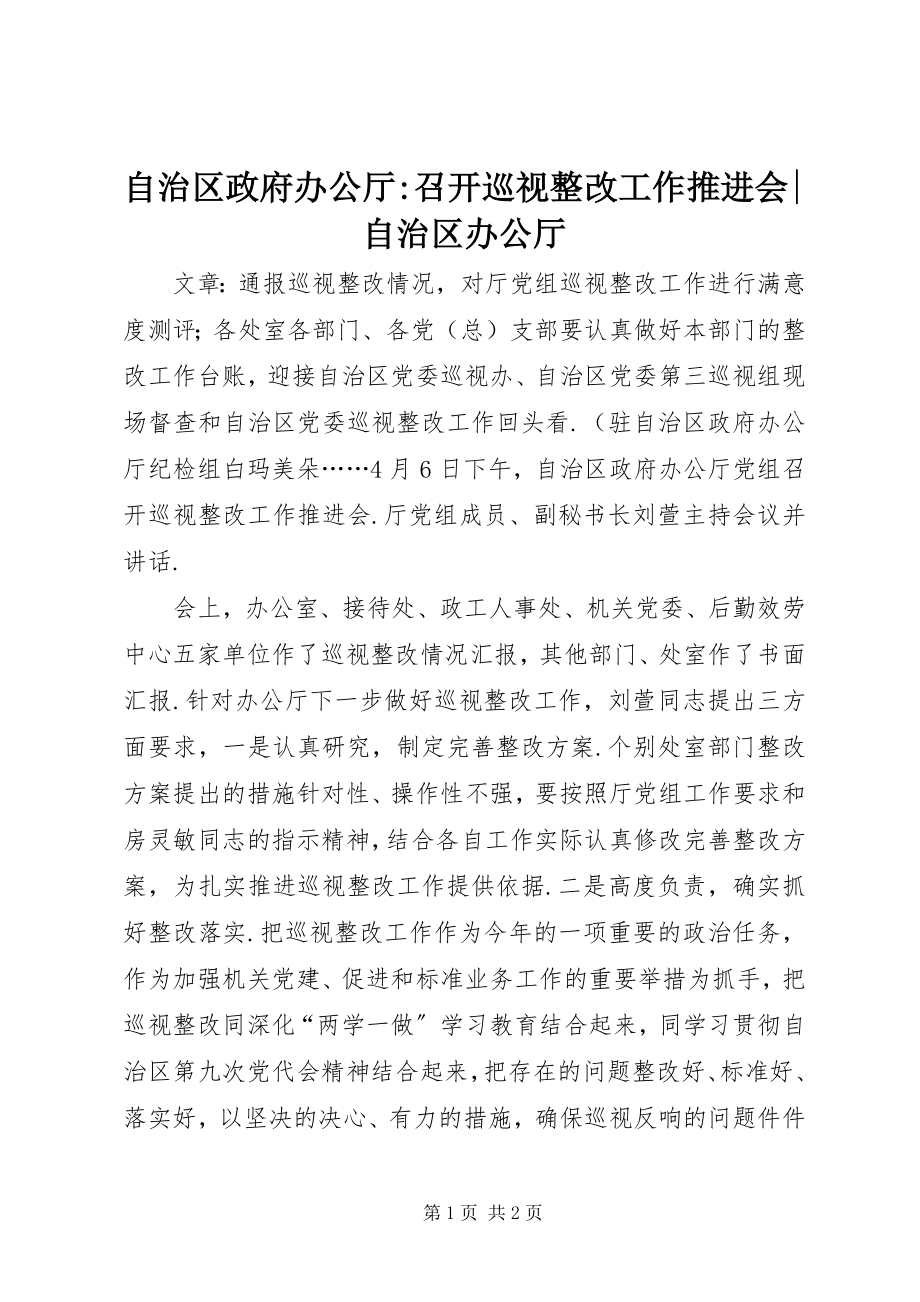 2023年自治区政府办公厅召开巡视整改工作推进会自治区办公厅.docx_第1页