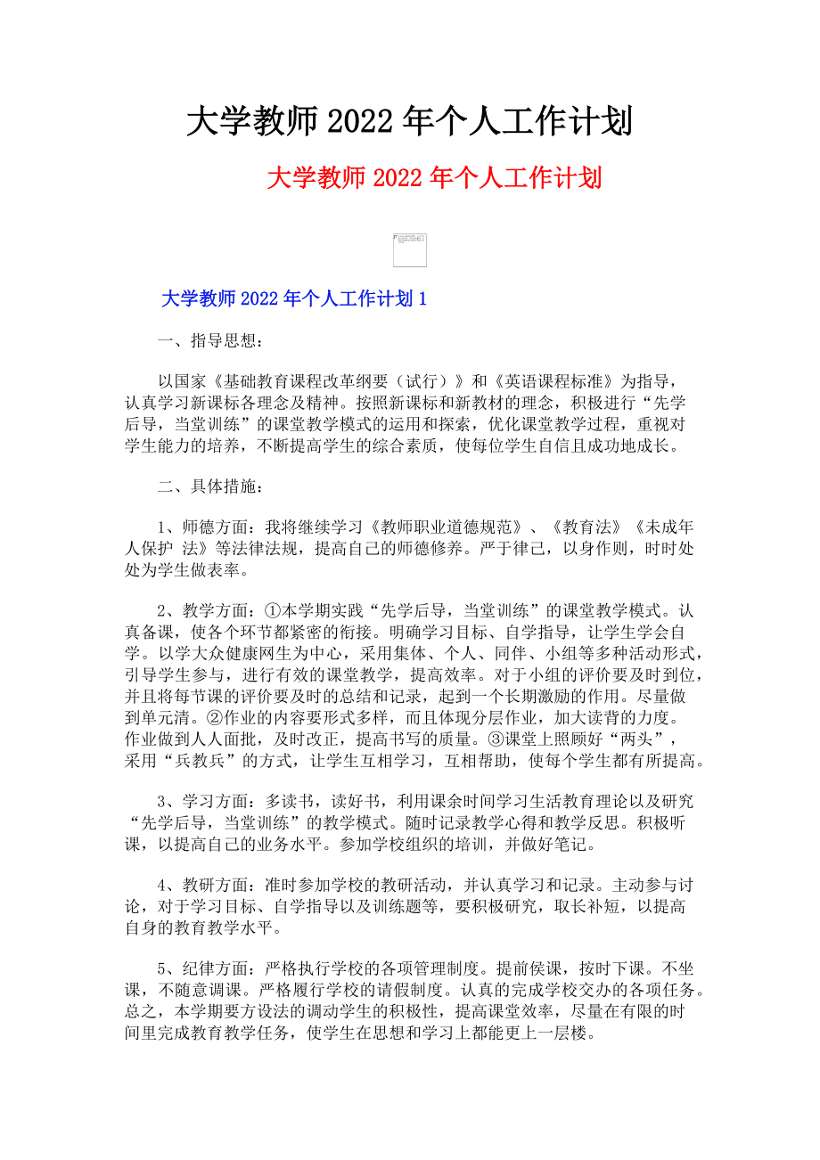 2023年大学教师个人工作计划.doc_第1页